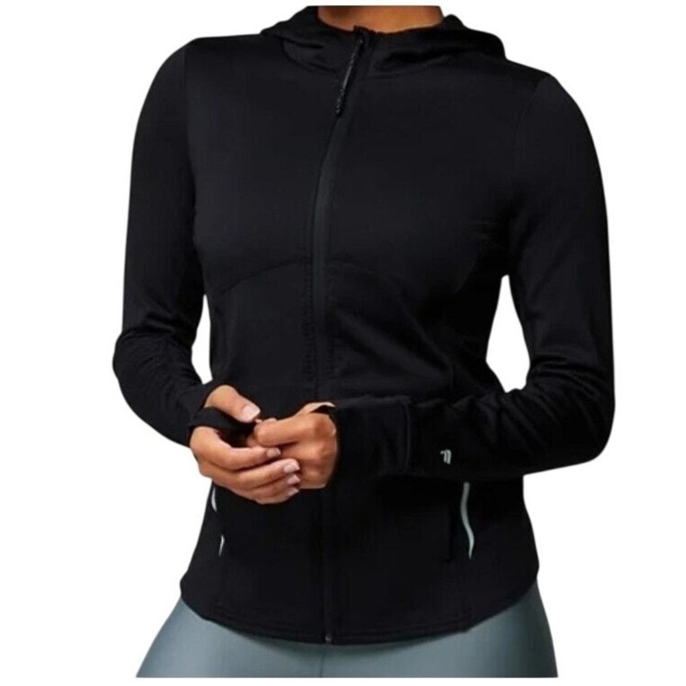 Fabletics Black Tech Knit Full Zip Hoodie Thumbholes Women's Size XXL